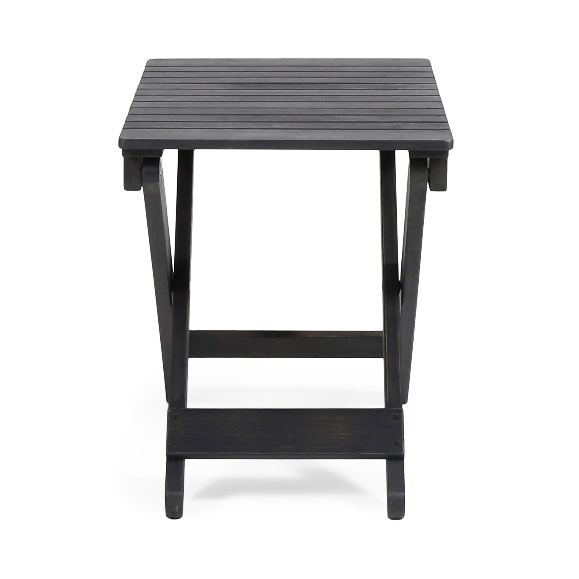 Outdoor Folding Wooden Side Table, Dark Gray, 15"D X 22.75"W X 18.25"H Dark Gray Acacia Wood