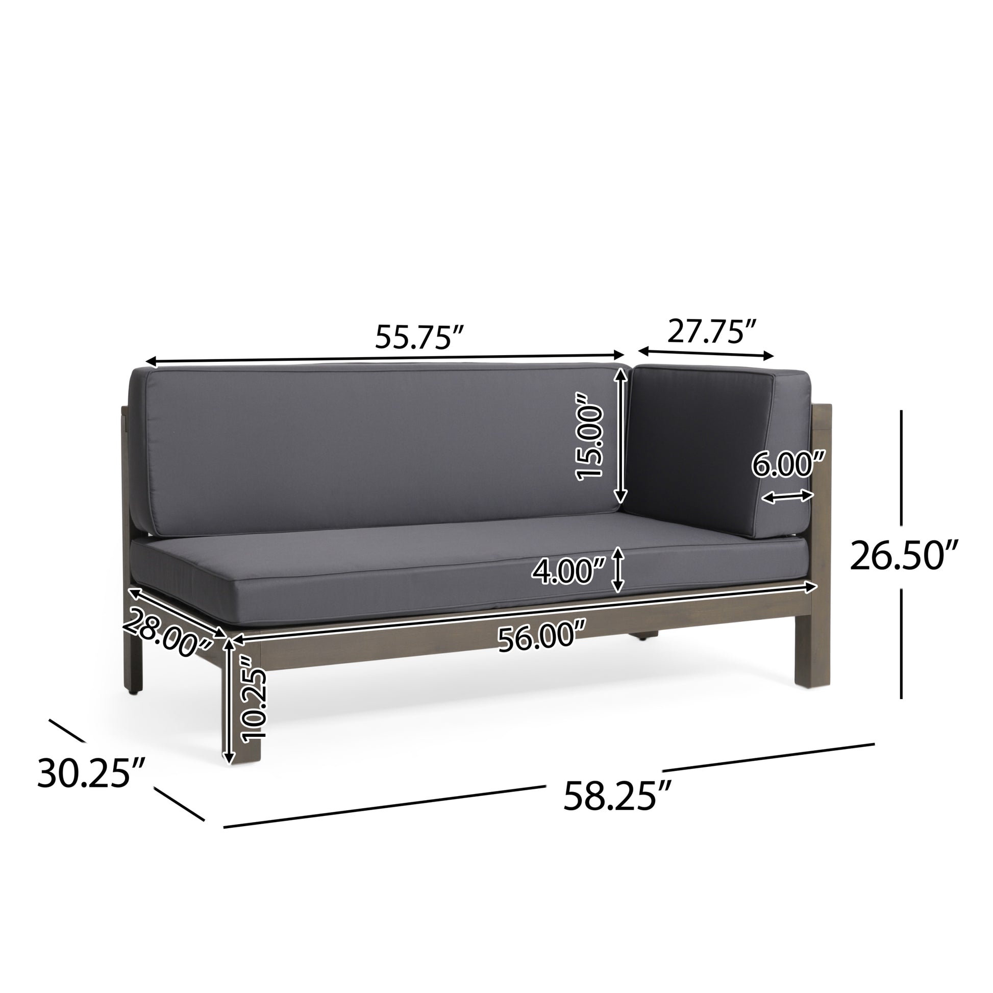 Brava X Back Right Corner Bench Of Set 2 Dark Grey Acacia Wood
