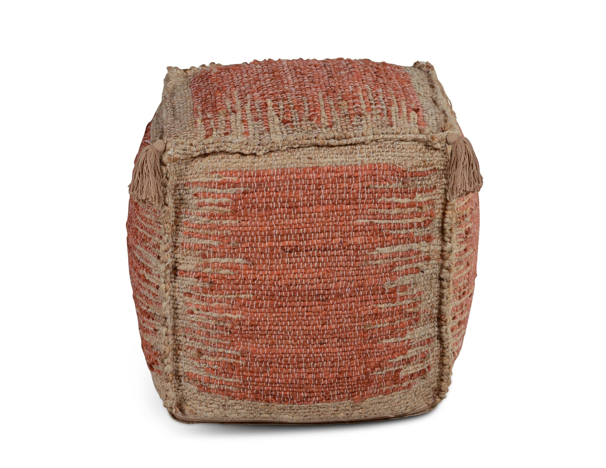 Jafar Square Handwoven Jute Pouf Red Red Fabric
