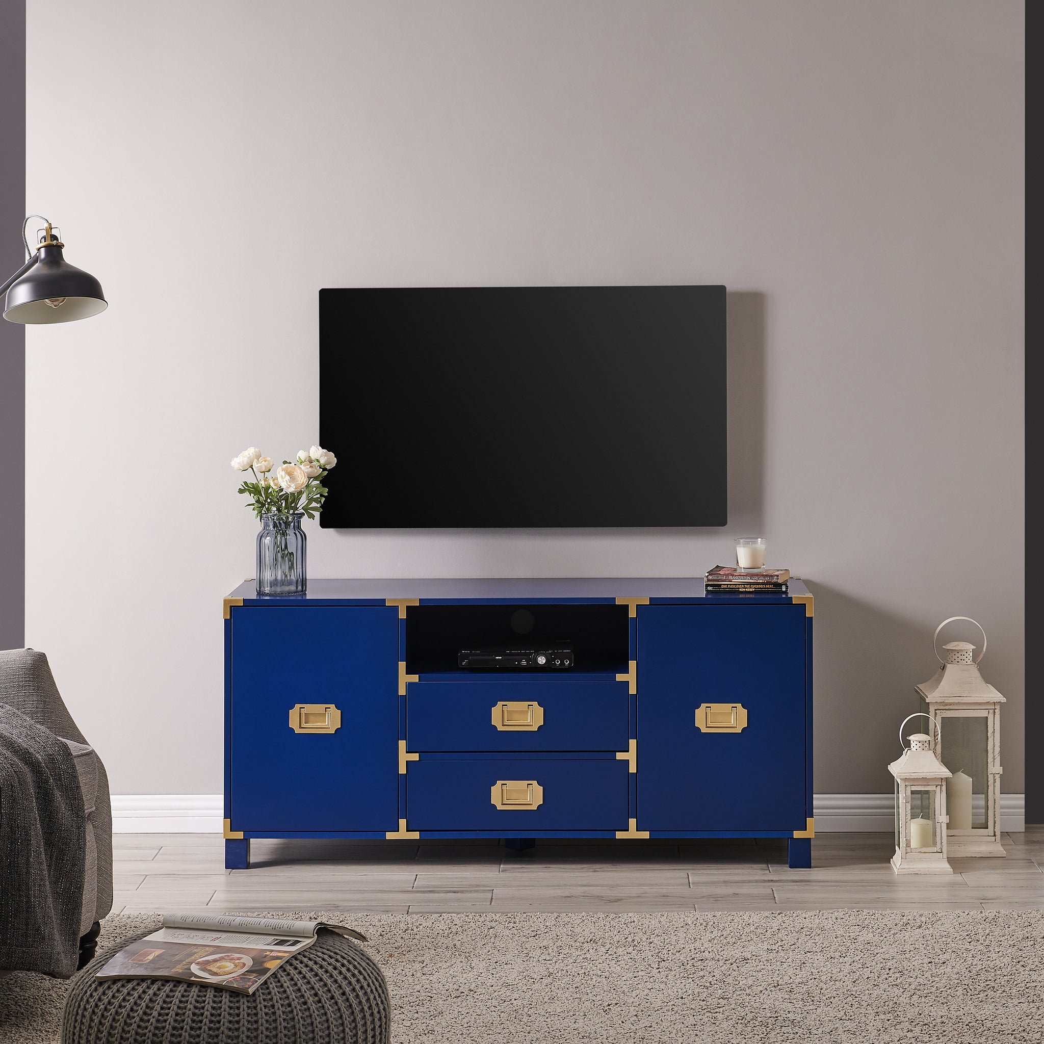 Campaign Entertainment Center Console Navy Navy 50 59 Inches Mdf