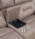 Aria Dual Power Loveseat With Console Sand Brown Fabric 2 Seat