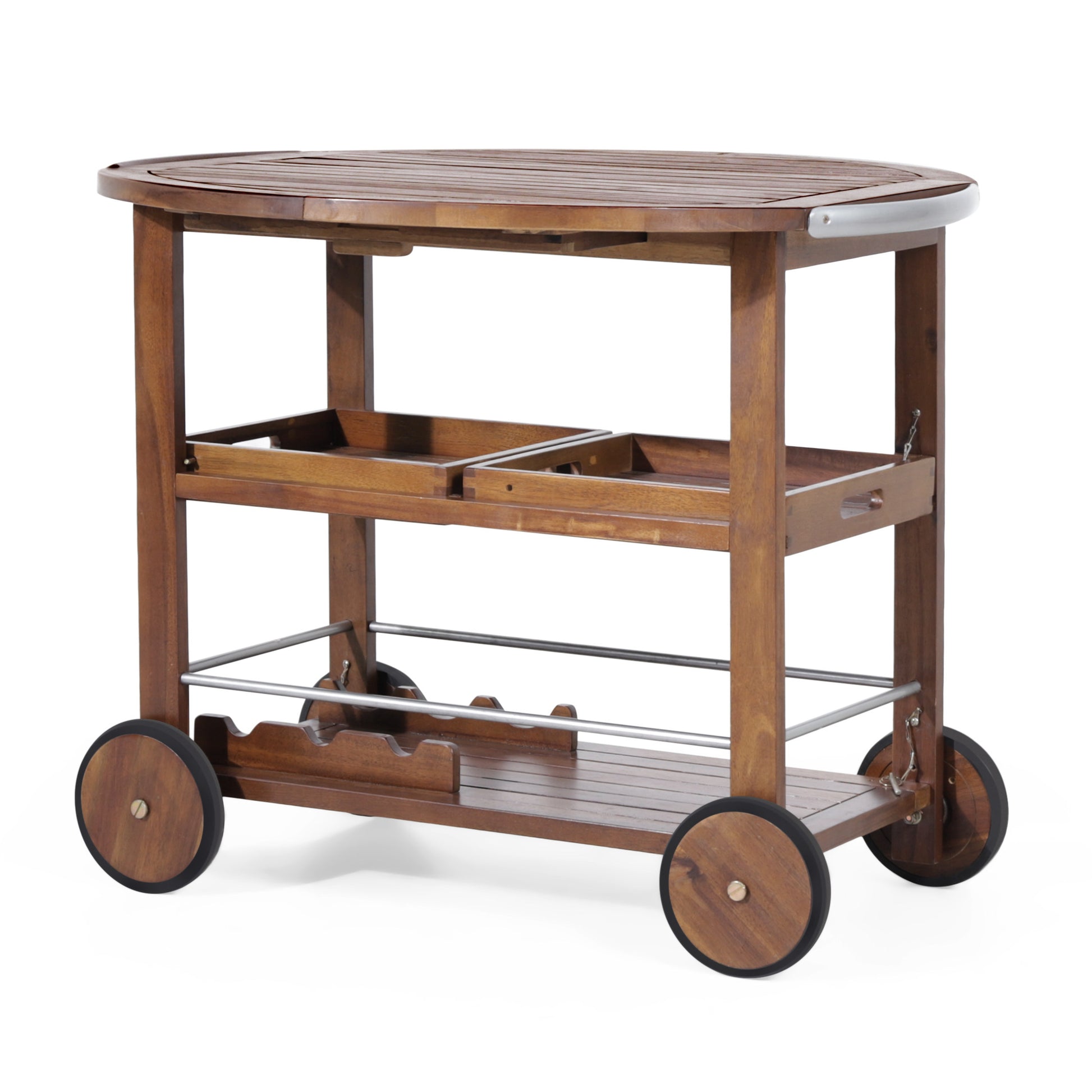 Bar Cart Oak Silver Wood