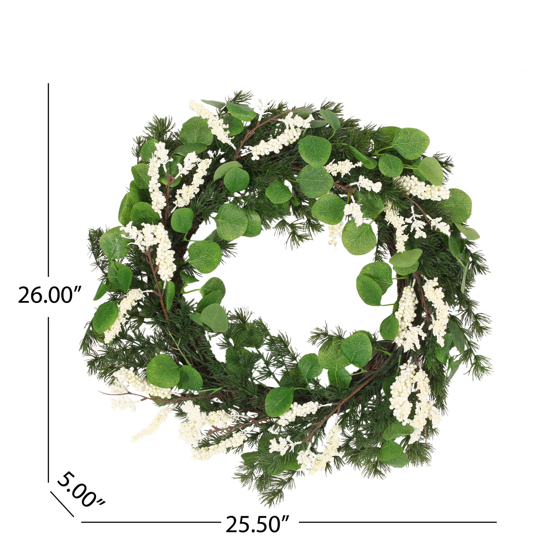 25.5" Leaves Berry Wreath White Green Polyester