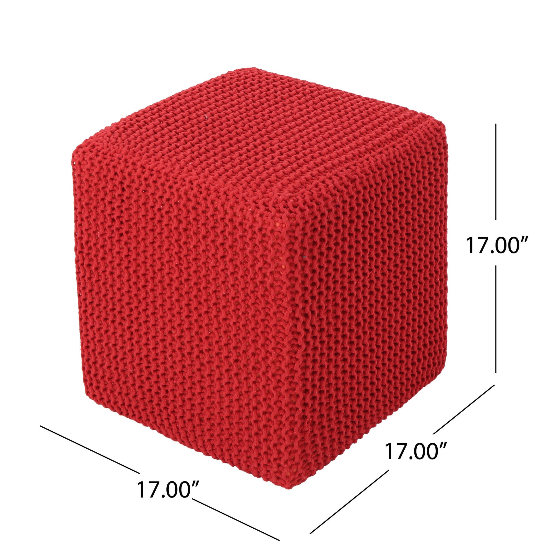 Knitted Foot Stool Red Cotton