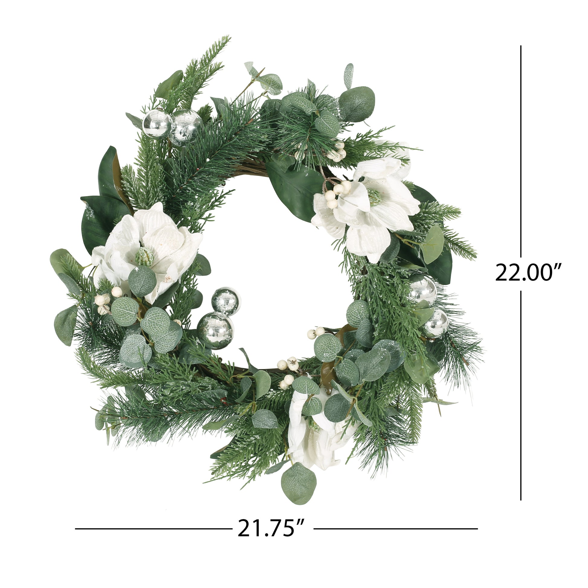 21.75" Leaves&Magnolia Wreath White Green Polyester