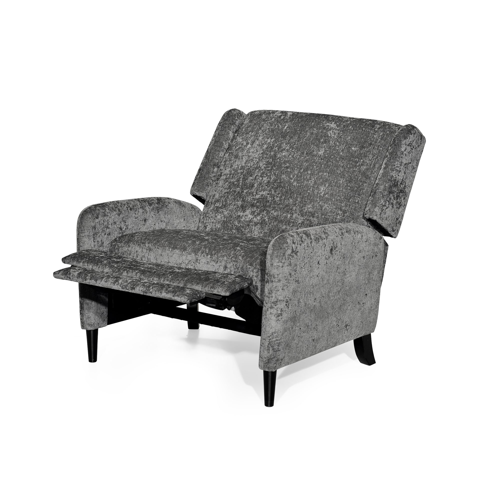 Oversized Textured Fabric Pushback Recliner, Gray And Dark Brown Grey Fabric