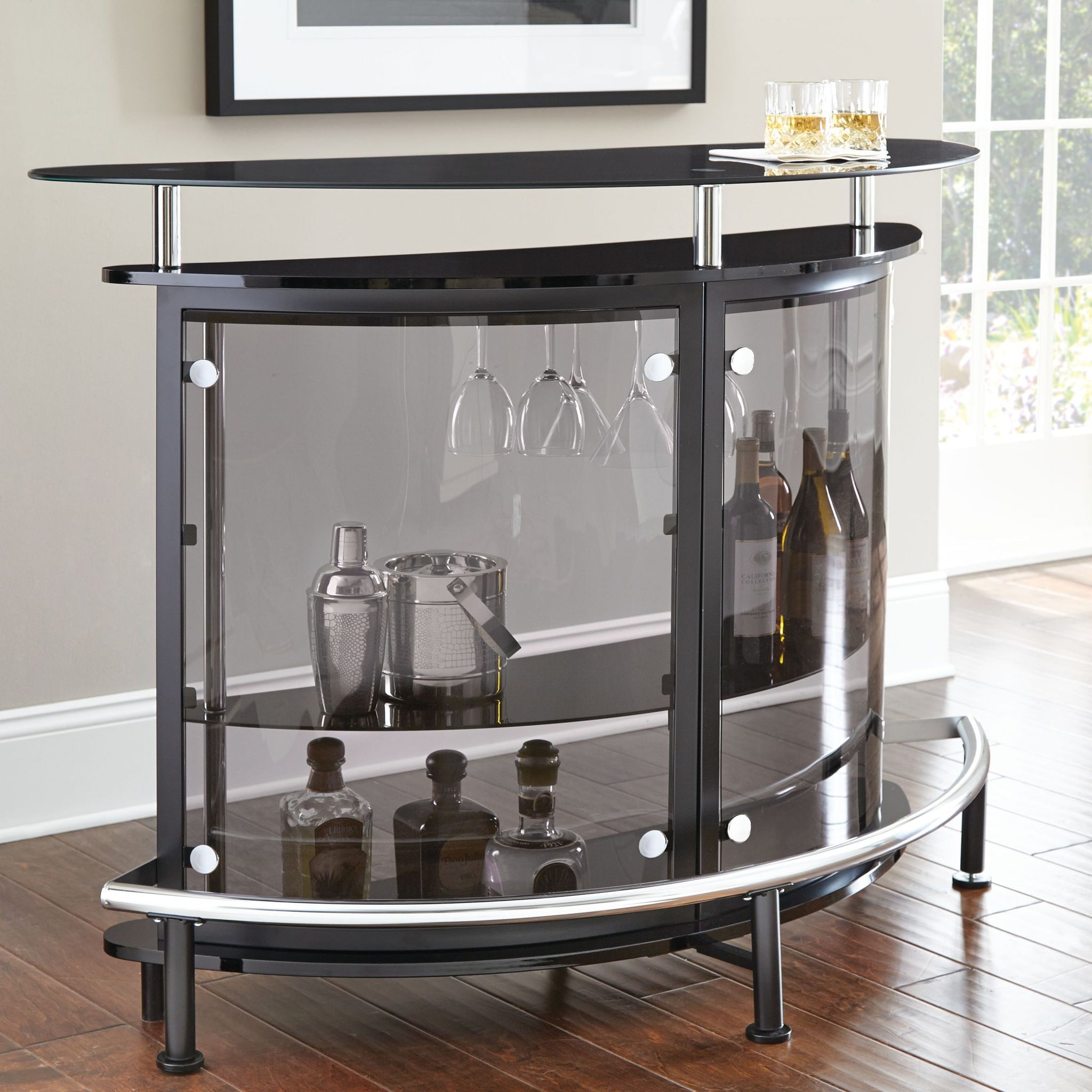 Ariana Bar Table Or Server Black Black Tempered Glass