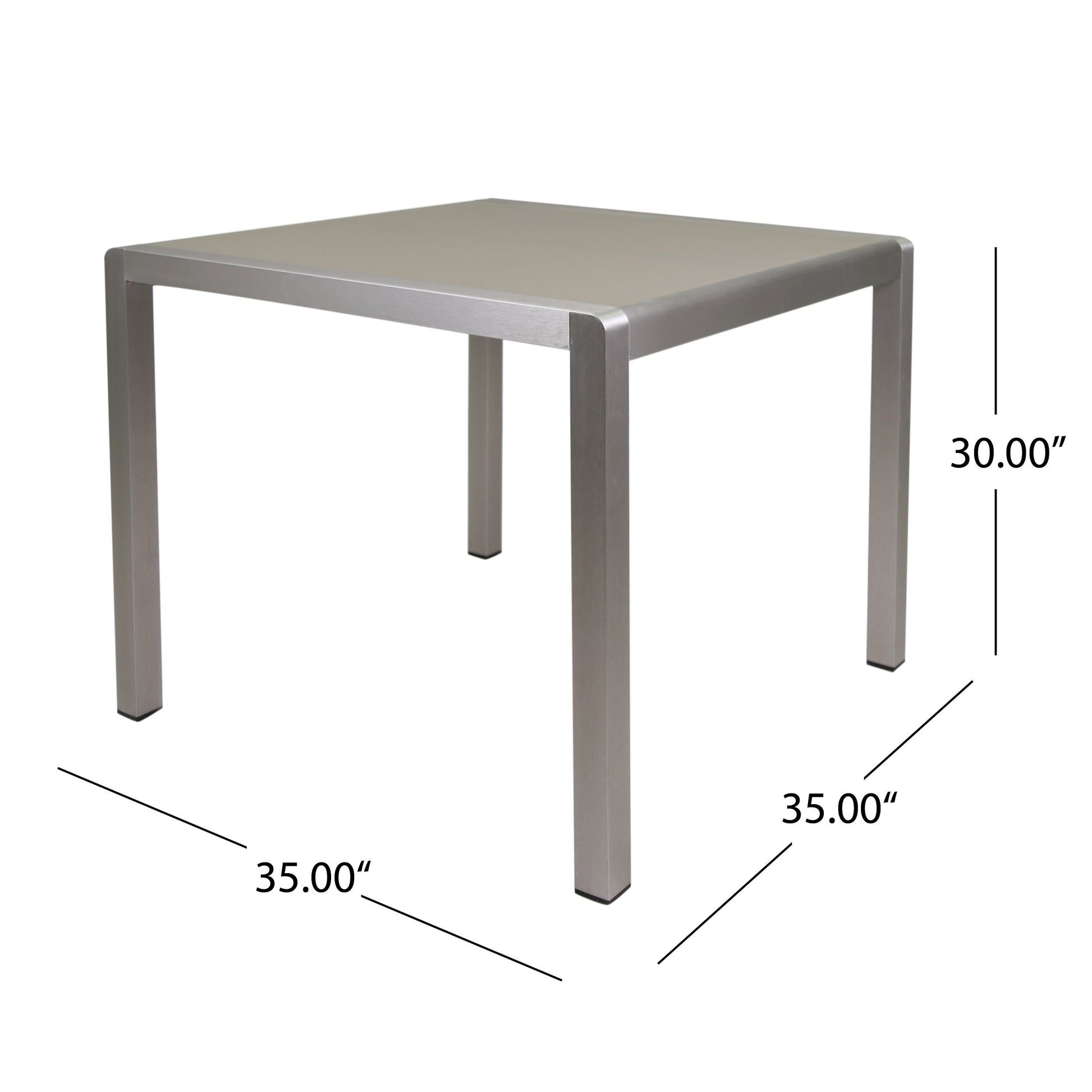 Outdoor Dining Table Anodized Aluminum Tempered Glass Table Top Square Silver And Gray 35" Silver Aluminium