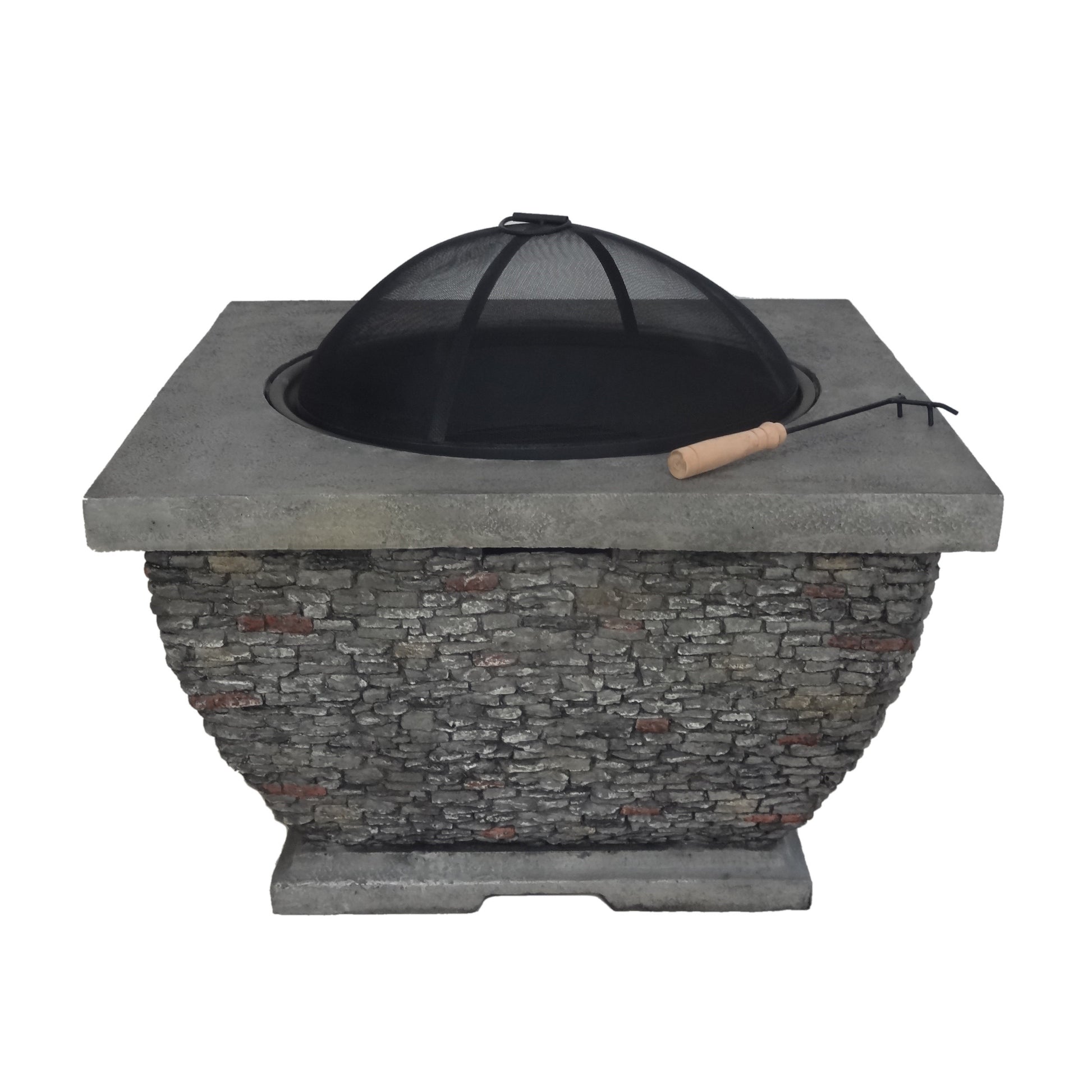 32" Mgo Light Weight Concrete Wood Burning Square Fire Pit, Grey Grey Magnesium Oxide