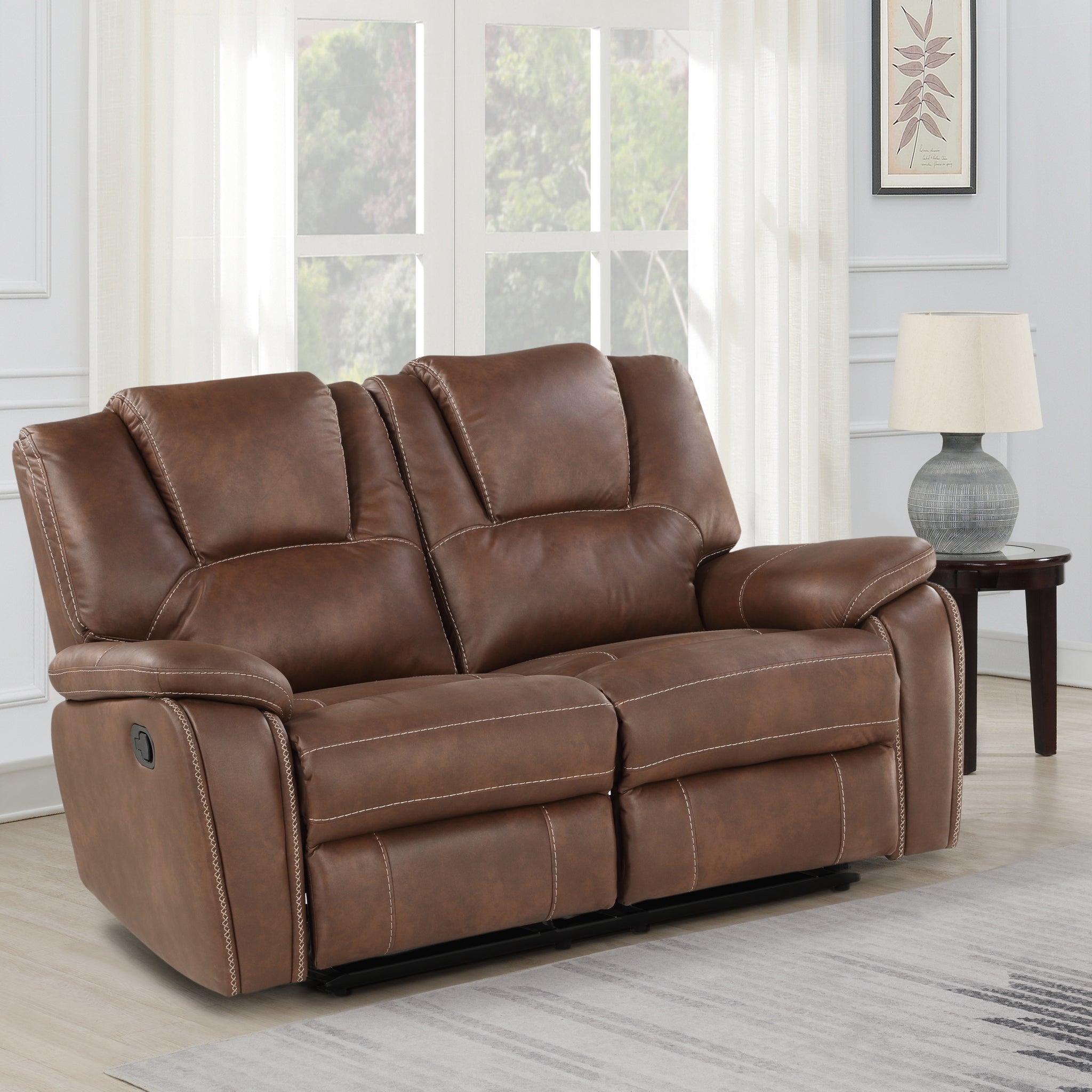 Katrine Pu Manual Reclining Loveseat Chestnut Brown Chestnut Fabric 2 Seat