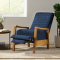 Fabric Wood Hand Manual Club Recliner Navy Blue Fabric