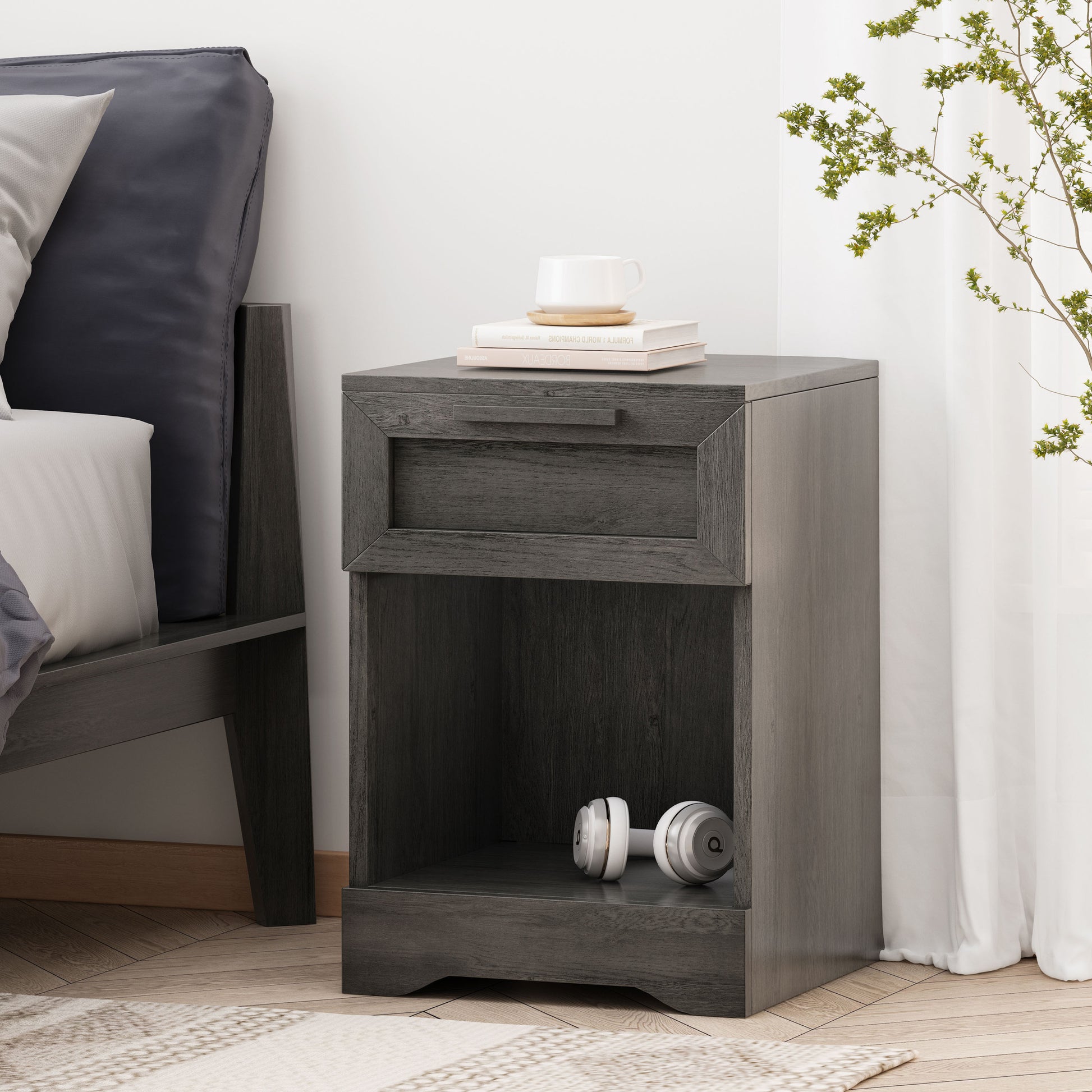 Delaney 1 Drawer Nightstand Grey Mdf