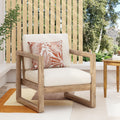 Outdoor Acacia Wood Club Chair With Cushions, Brown And Beige, 29.5'' D X 27.5'' W X 31.5'' H Brown Beige Acacia Wood