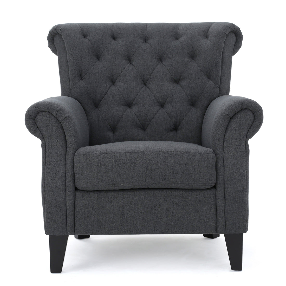 Mirod Comfy Accent Chair With Tufted Backrest, Bedroom Single Seat Arm Chair With Wooden Legs, Modern Side Chairs For Living Room Dark Gray Fabric