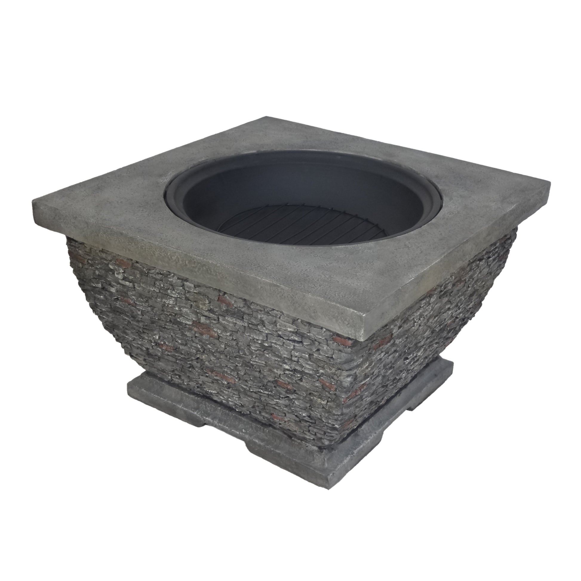 32" Mgo Light Weight Concrete Wood Burning Square Fire Pit, Grey Grey Magnesium Oxide