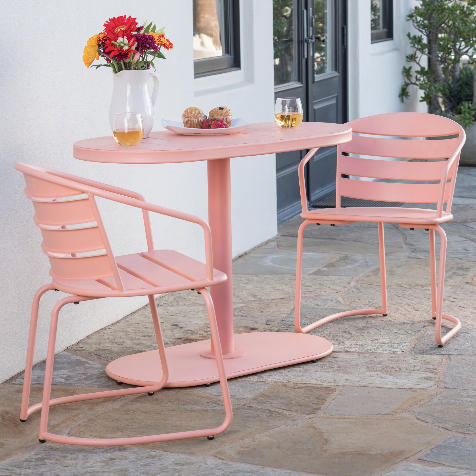 Santa Monica Bistro Set Coral Iron