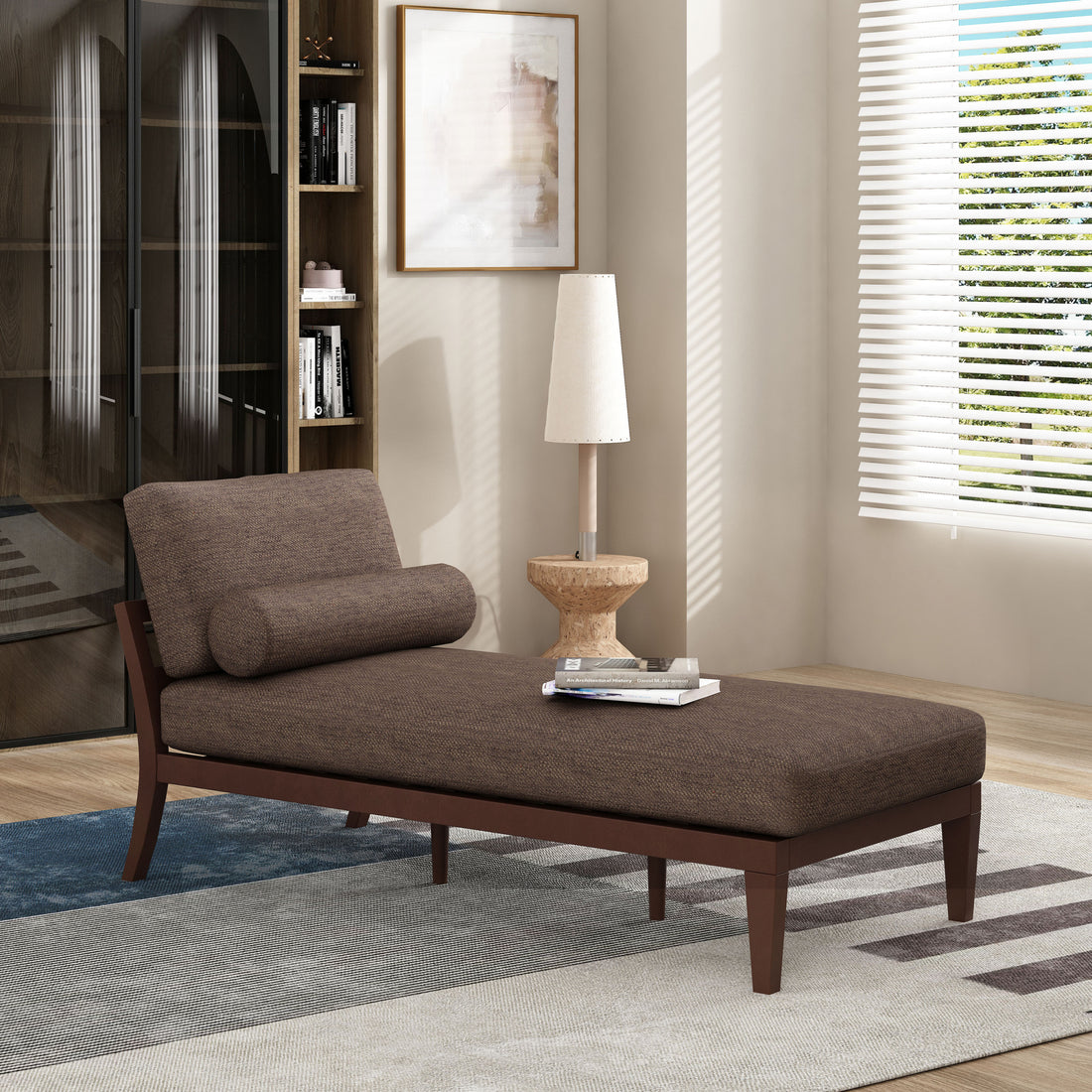 Chaise Lounge Brown Fabric