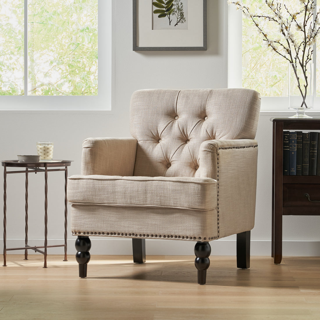 Harrison Tufted Club Chair Beige Primary Living Space American Traditional,Casual Fabric 1 Seat