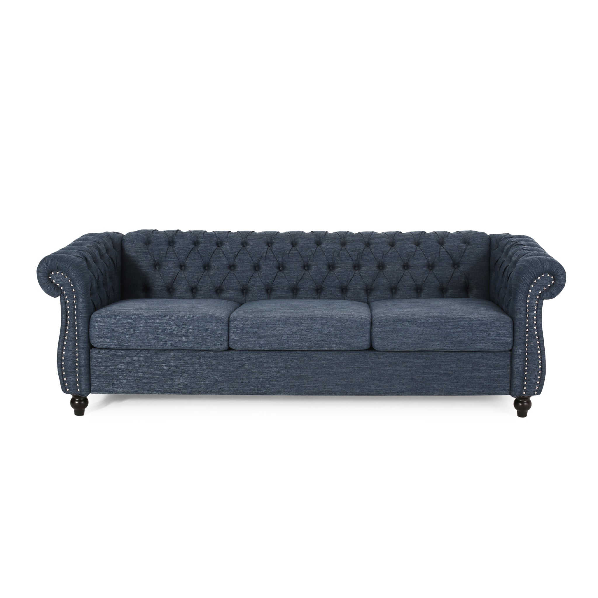 Sofa 3 Seater Navy Blue Fabric 3 Seat