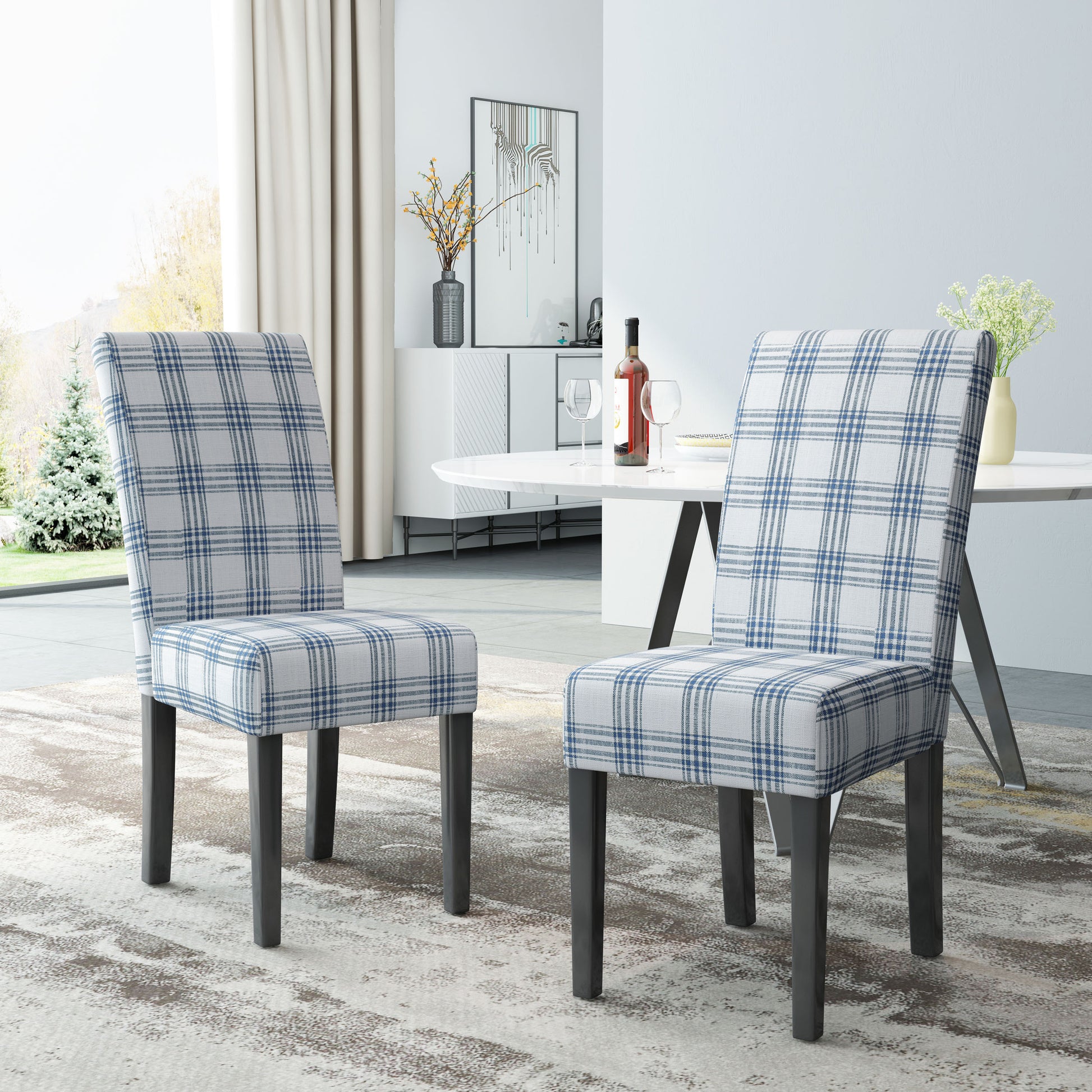 Dining Chair Blue Cream Fabric