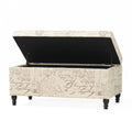 Parisian Storage Ottoman Beige Reclaimed Natural Fabric