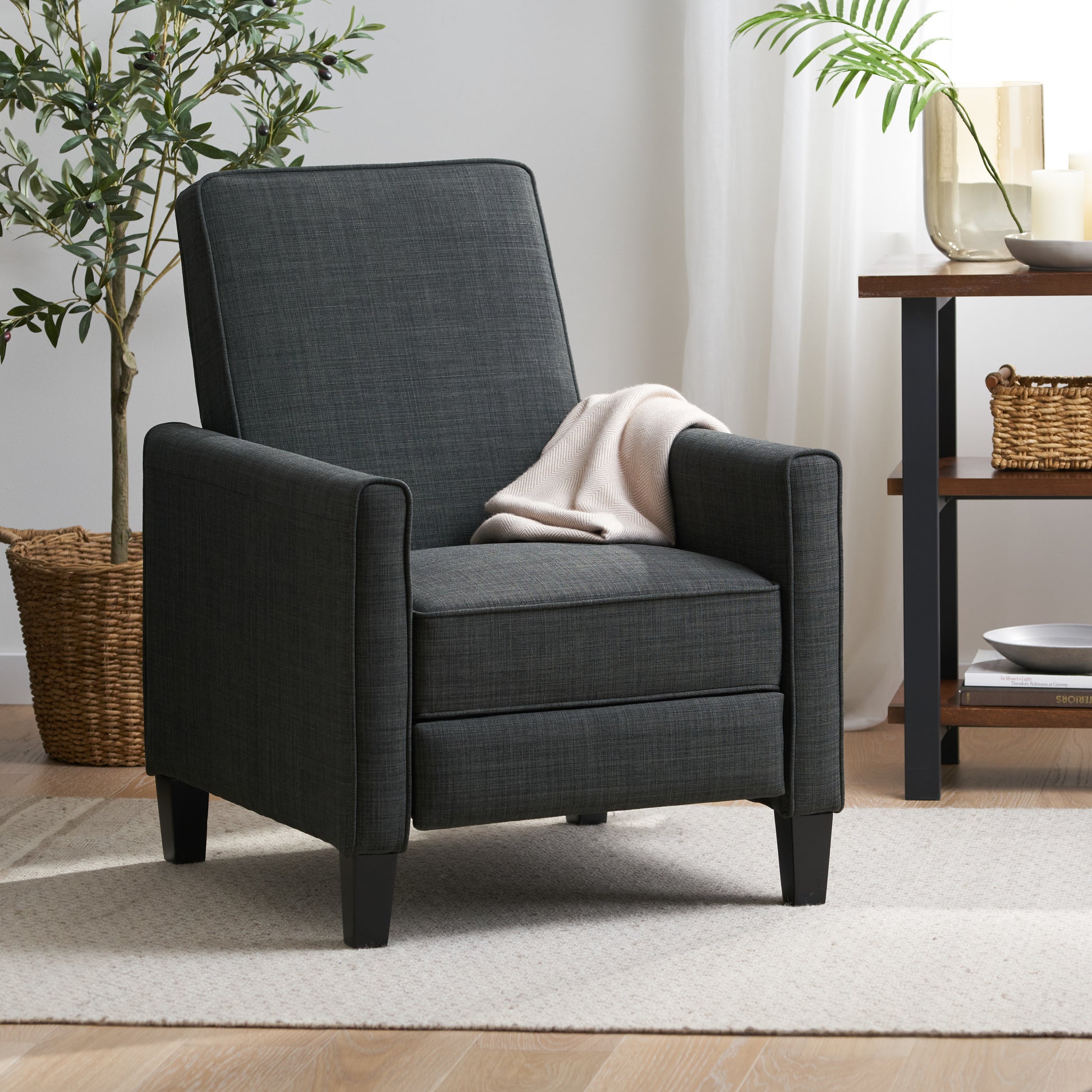 Dark Grey Linen Push Back Chair For Elegant Home D Cor Grey Fabric