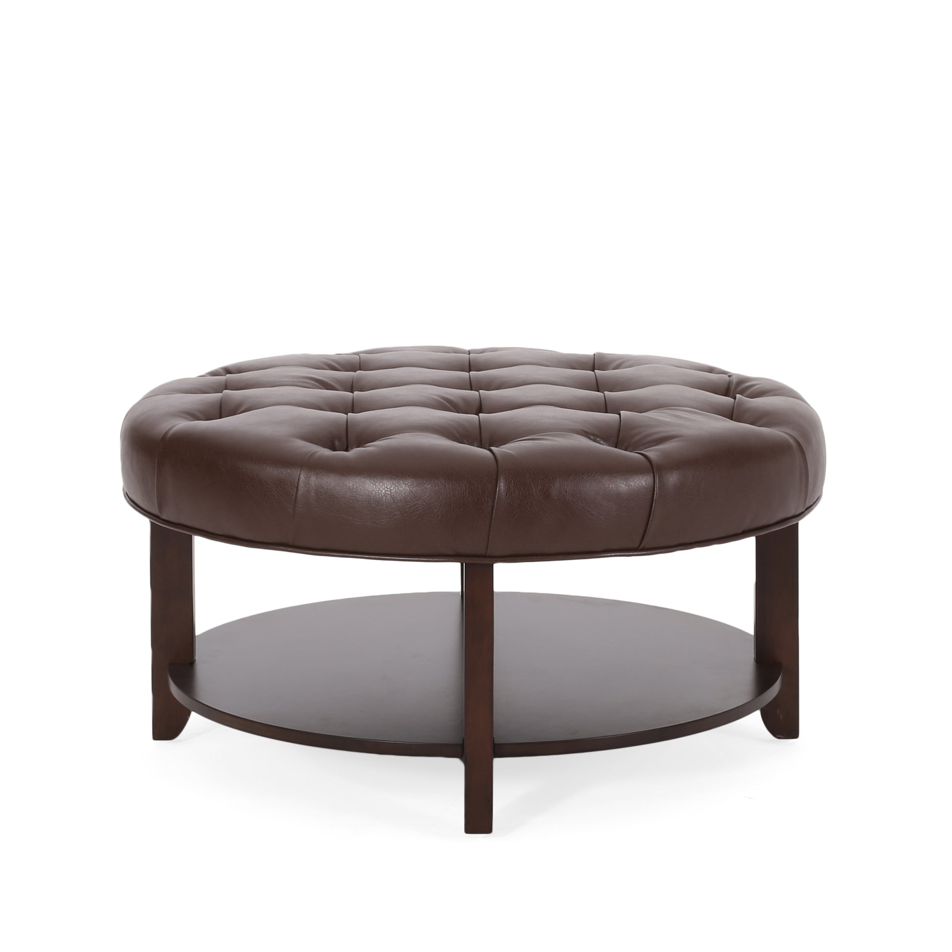 Round Ottoman Dark Brown Pu