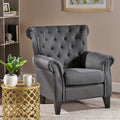 Mirod Comfy Accent Chair With Tufted Backrest, Bedroom Single Seat Arm Chair With Wooden Legs, Modern Side Chairs For Living Room Dark Gray Fabric