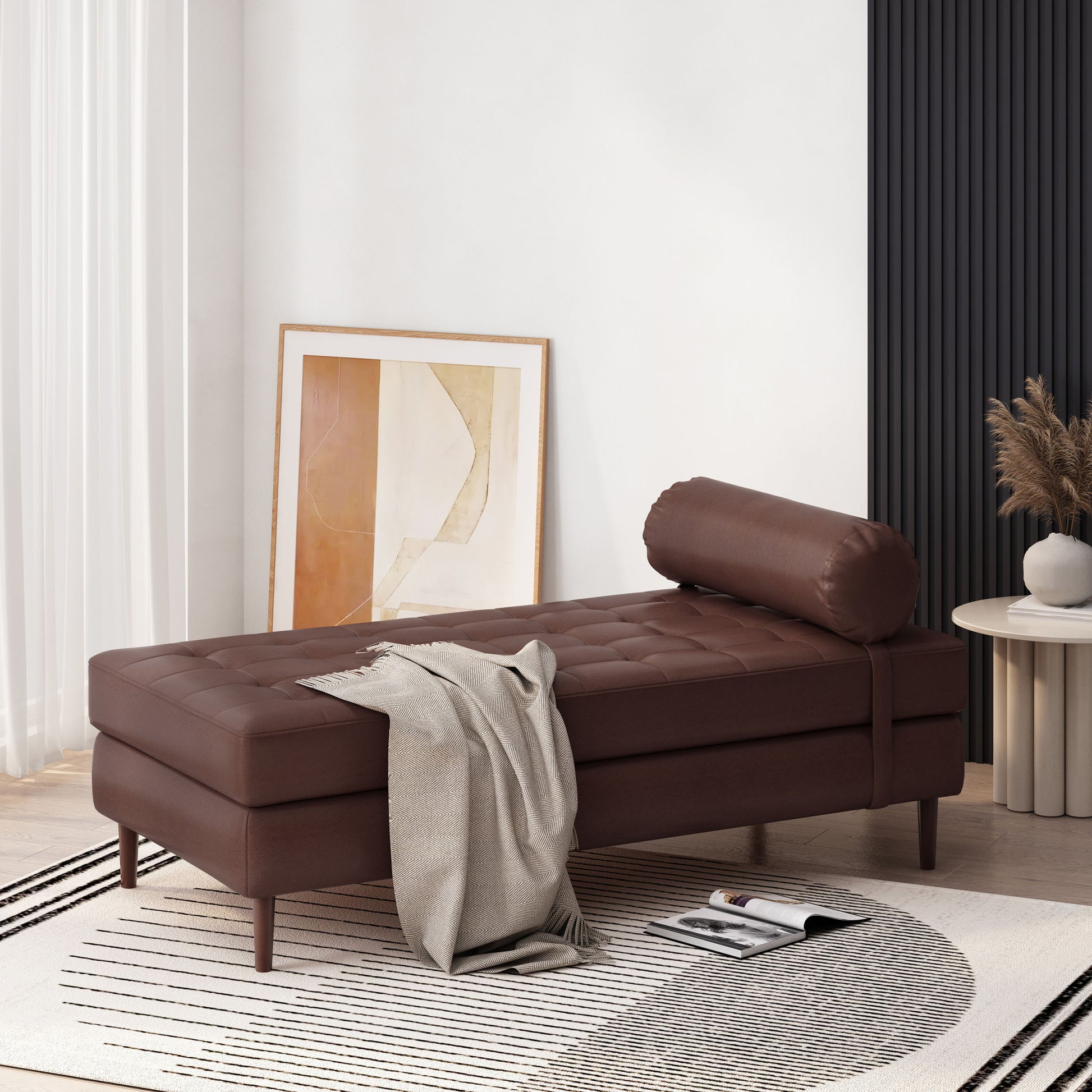 Chaise Lounge Dark Brown Pu