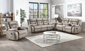 Tyson Recliner Sofa With Drop Down Table Pearl Silver Gray Faux Leather 3 Seat