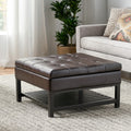 Square Ottoman With Storage And Bottom Rack Brown Pu
