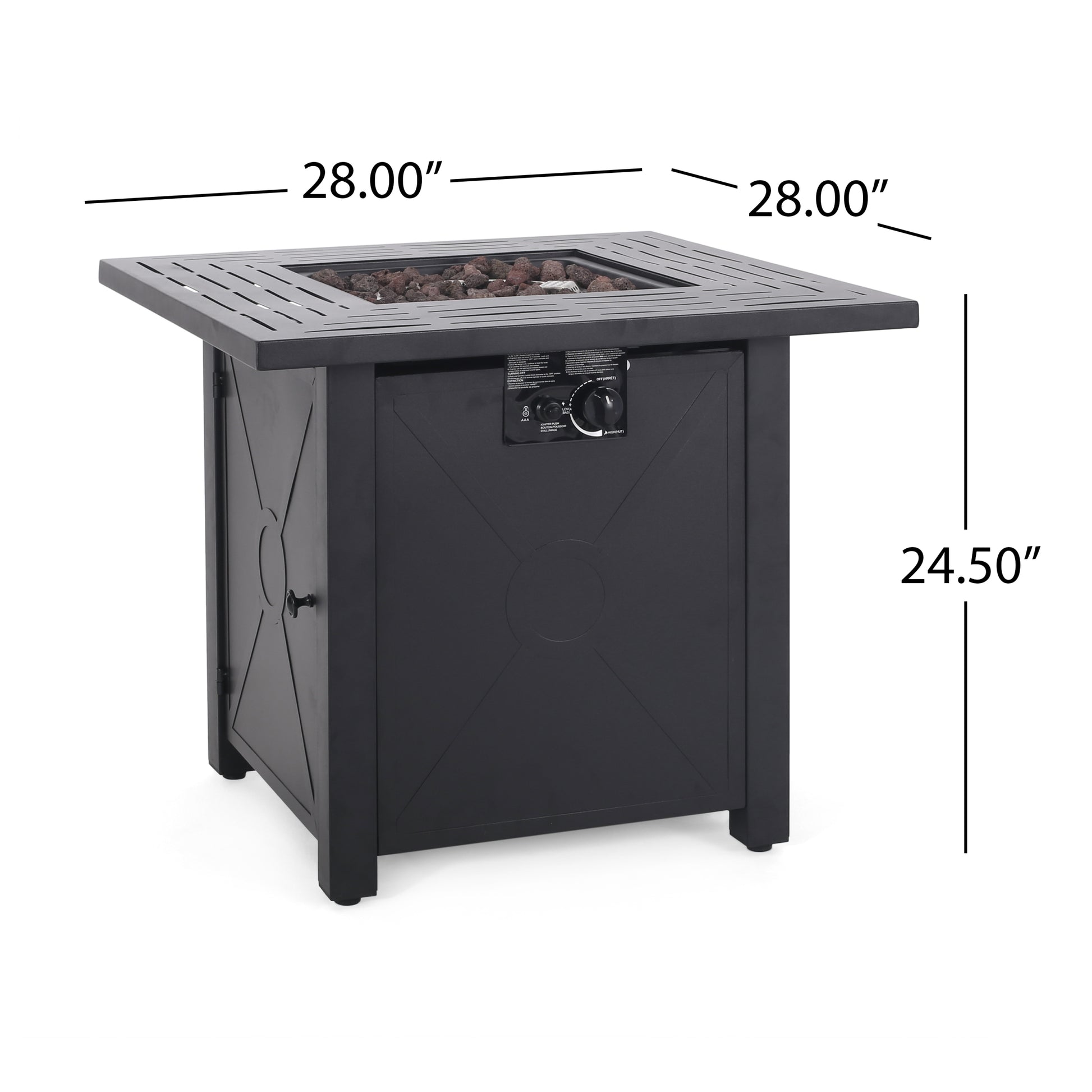 Outdoor Patio Propane Fire Pit 24.5'' H X 28'' W Square Iron Gas Burning Fire Table 40,000 Btu, Tank In Side, Black Black Iron
