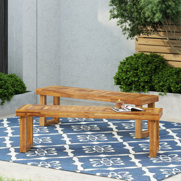 Nestor Bench Set Of 2, Natural Natural Acacia Wood