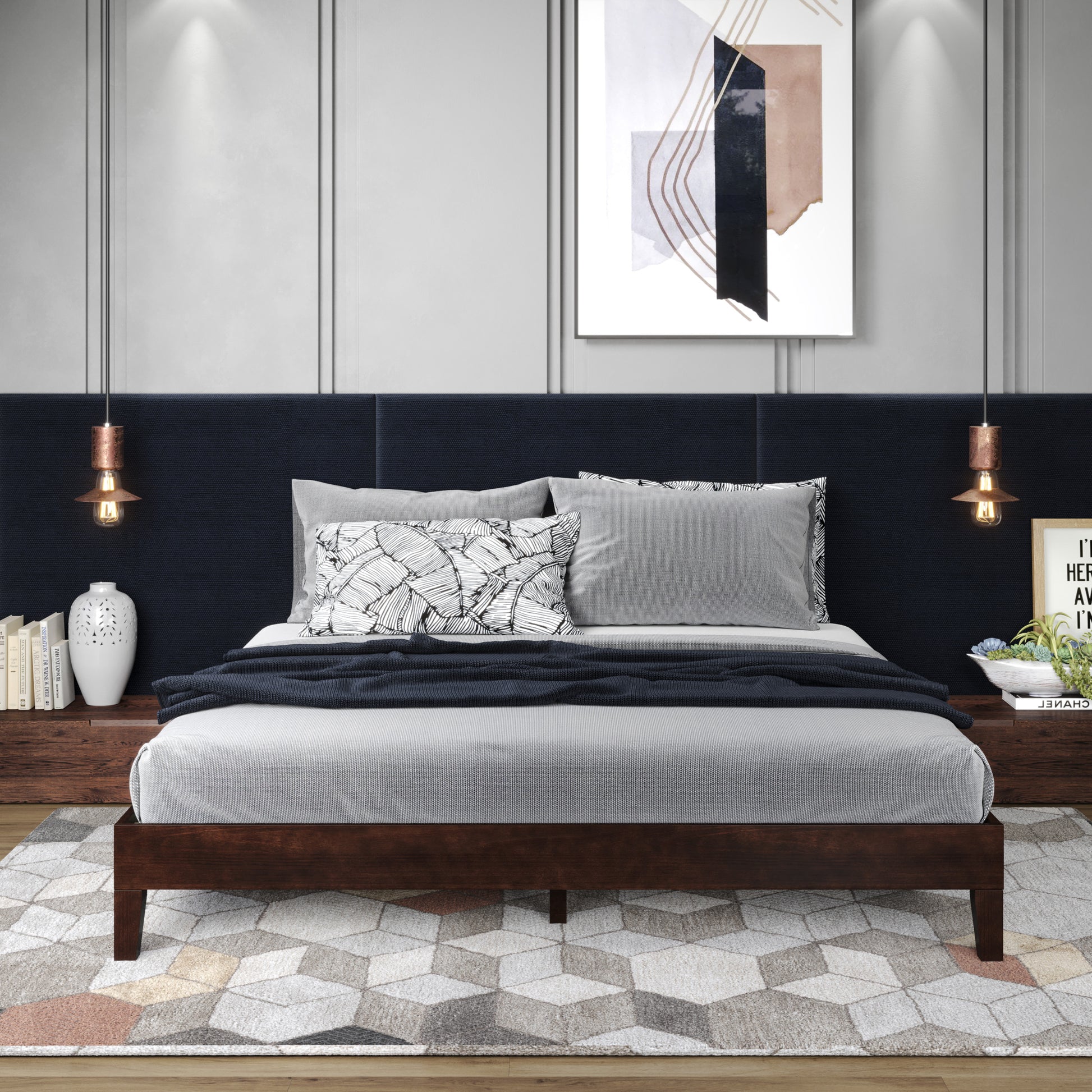 Nix Queen Platform Bed Natural Queen Dark Brown Wood