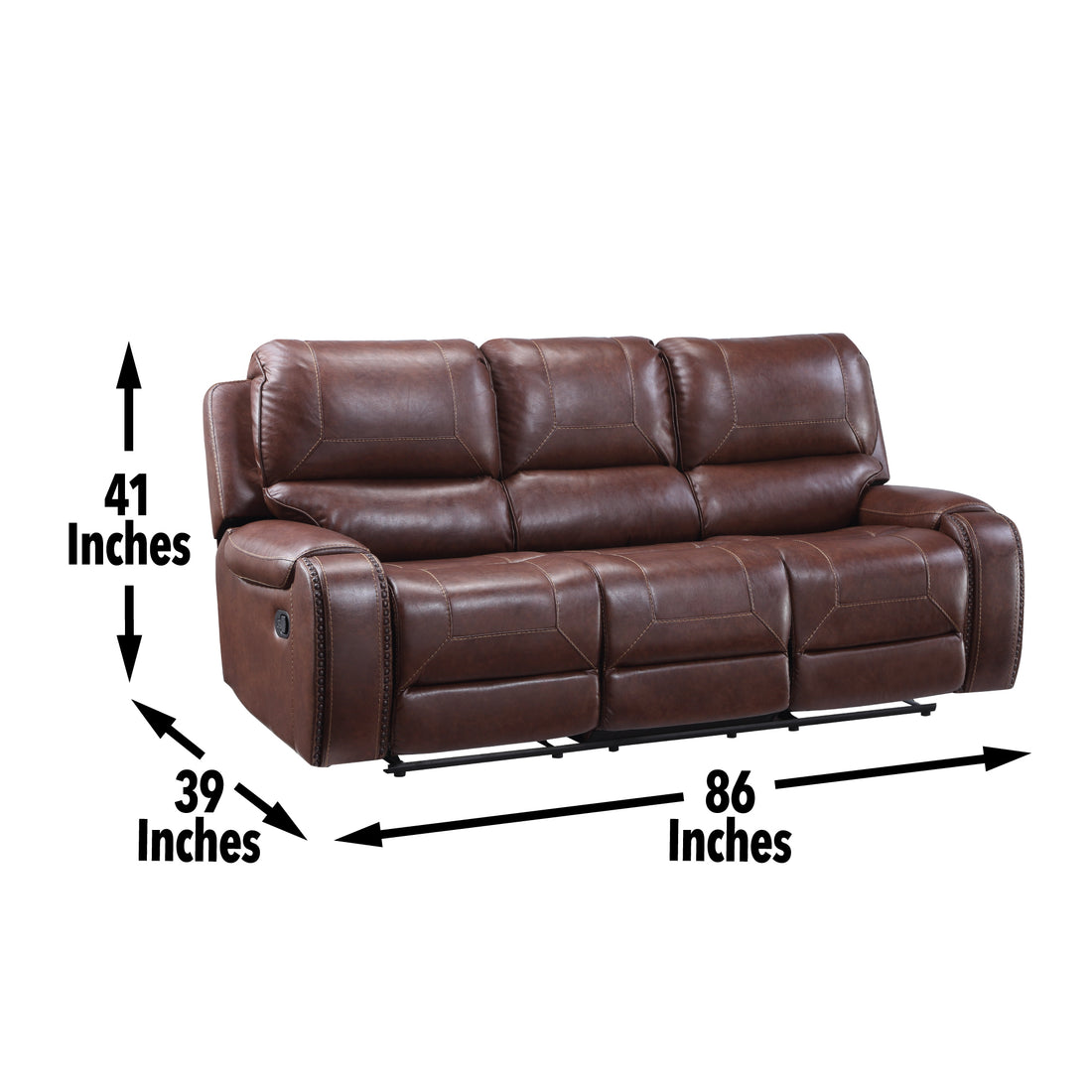 Keily Manual Reclining Sofa Dark Brown Dark Brown Faux Leather 3 Seat