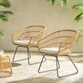 Terry Chair,2Pcs With 2 Cushions Light Brown Rattan