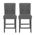 Contemporary Fabric Button Tufted 26 Inch Counter Stools, Set Of 2, Charcoal Charcoal Fabric