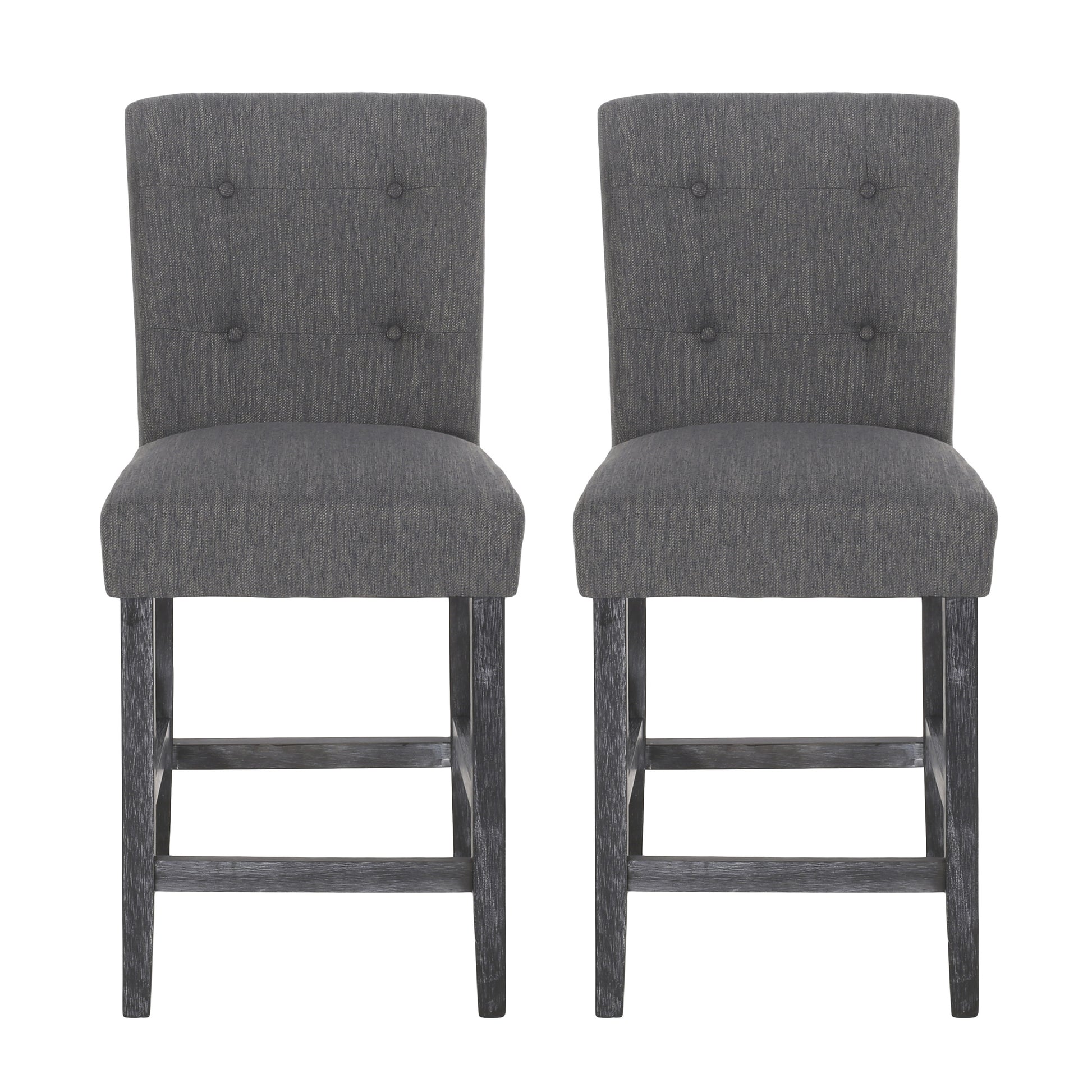 Contemporary Fabric Button Tufted 26 Inch Counter Stools, Set Of 2, Charcoal Charcoal Fabric