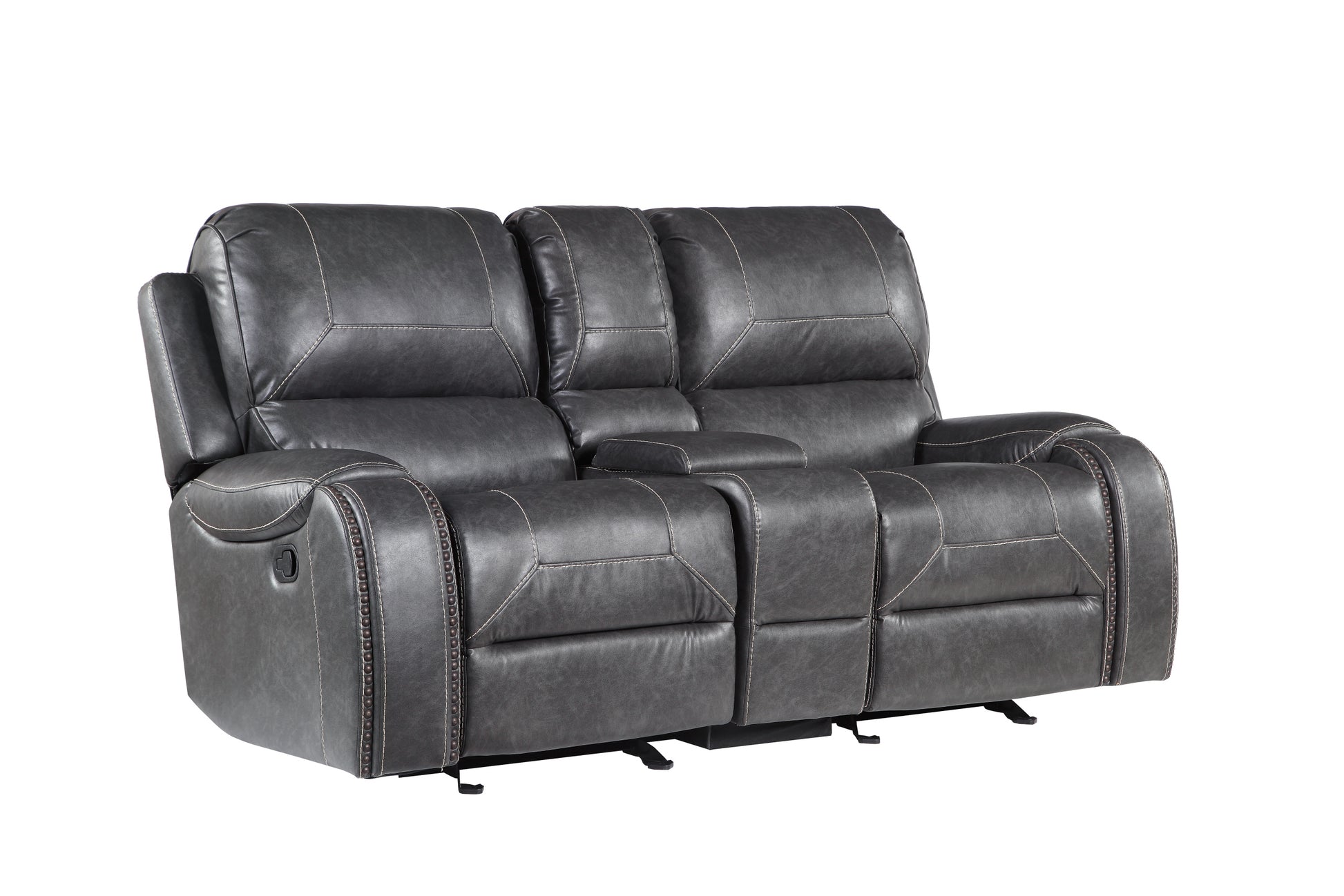 Keily Manual Reclining Glider Loveseat Gray Dark Gray Faux Leather 2 Seat