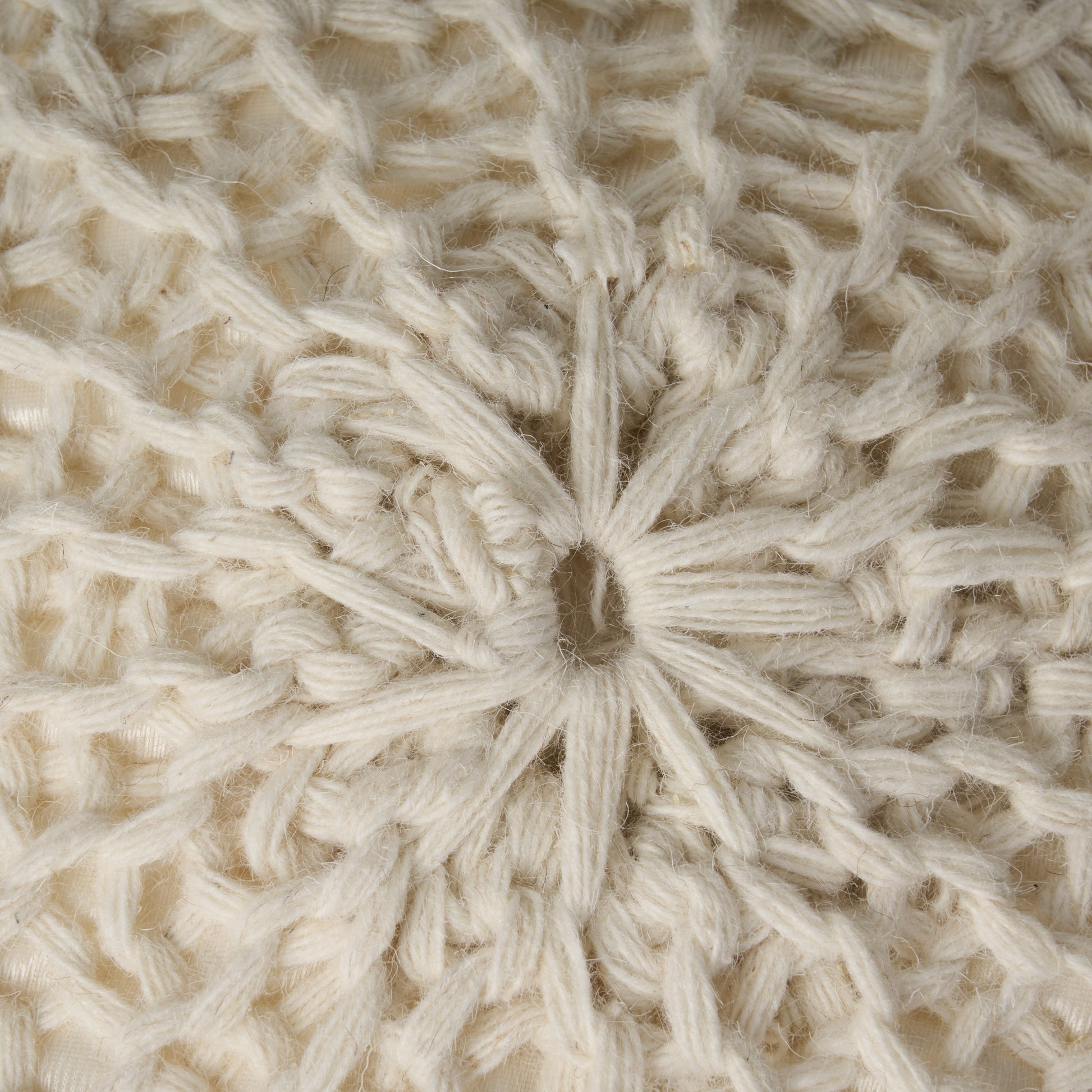 Malibu Knitted Wool 20 X 20 Round Pouf Cream Wool