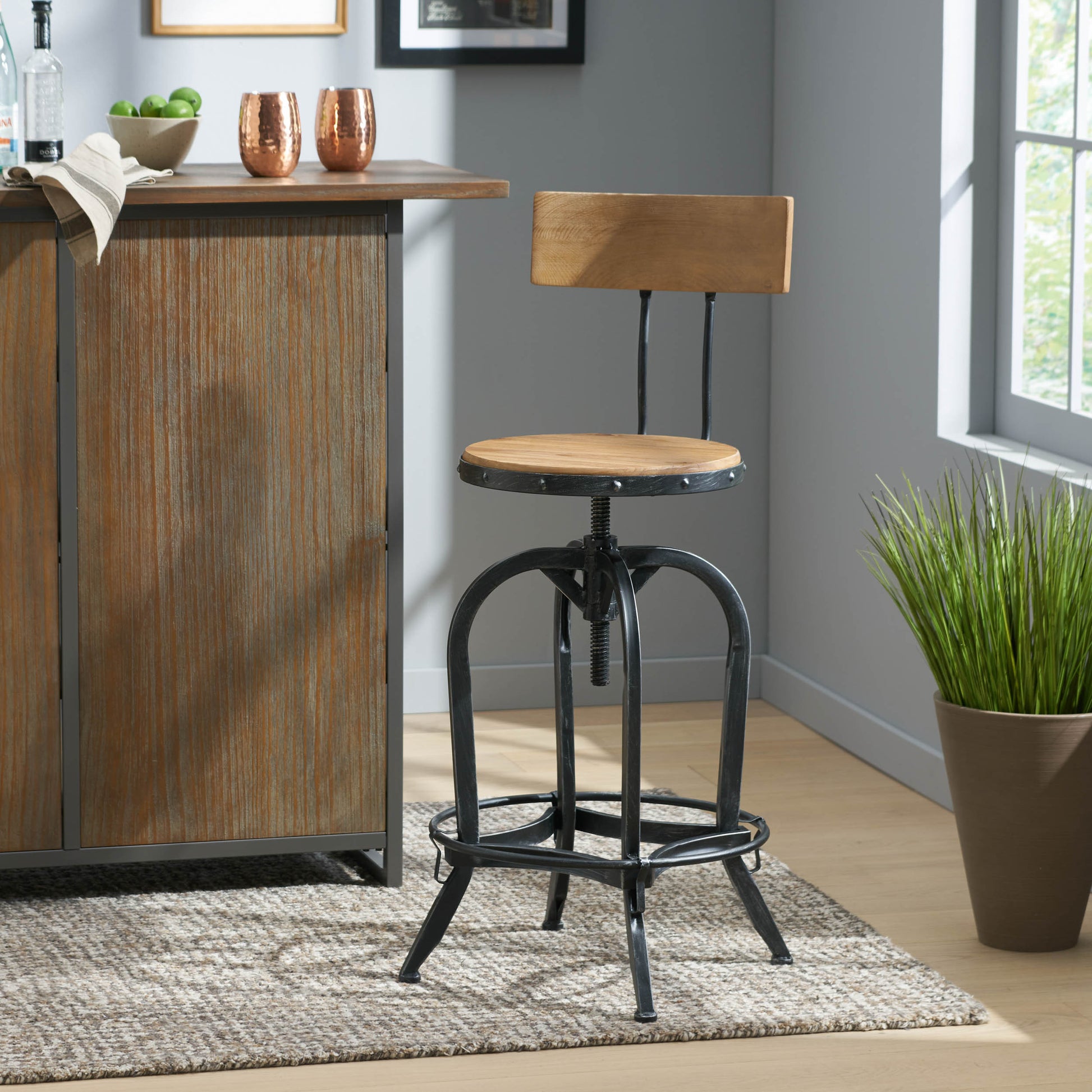 Barstool With Fir Wood Natural Solid Wood