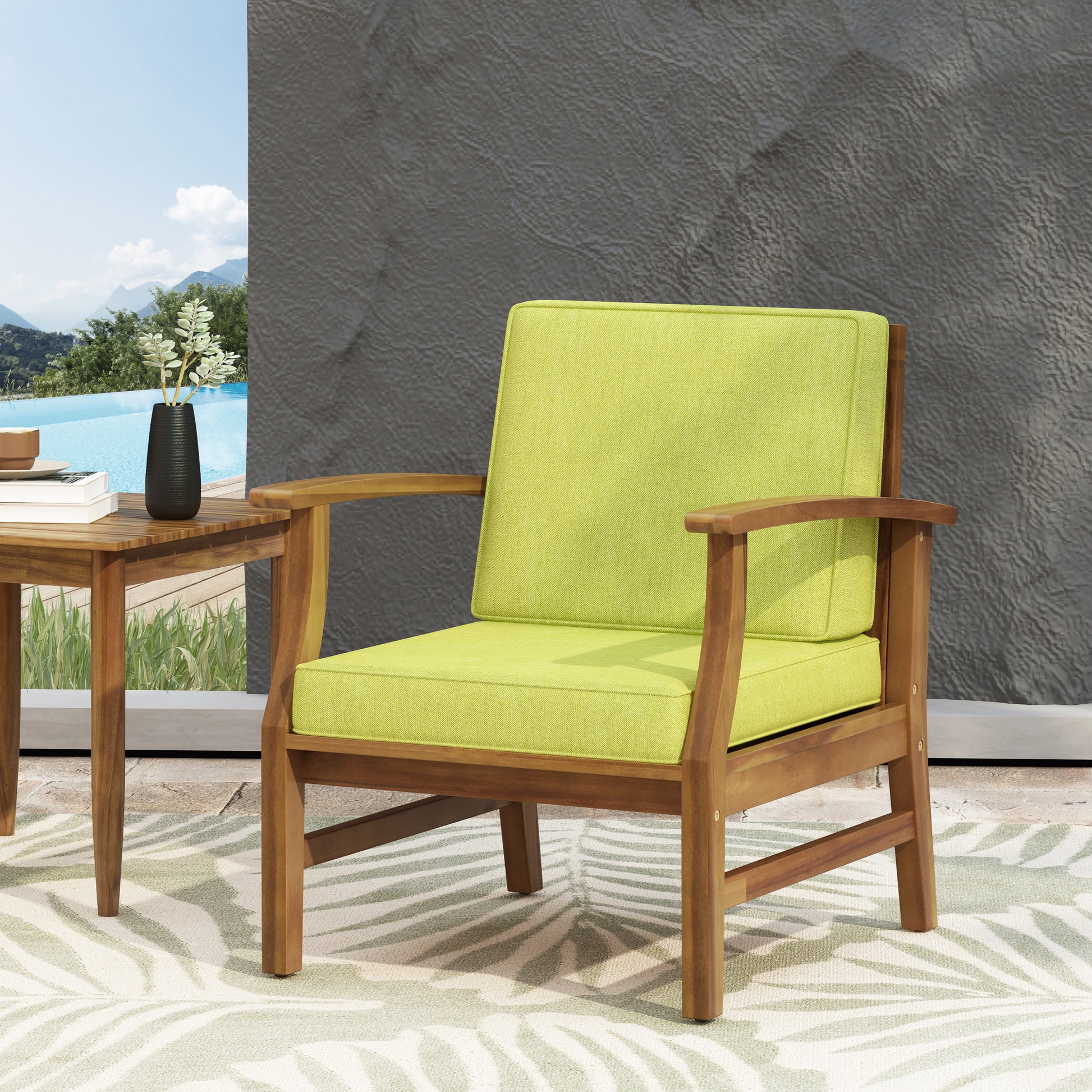 Perla Club Chair, Green Green Acacia Wood