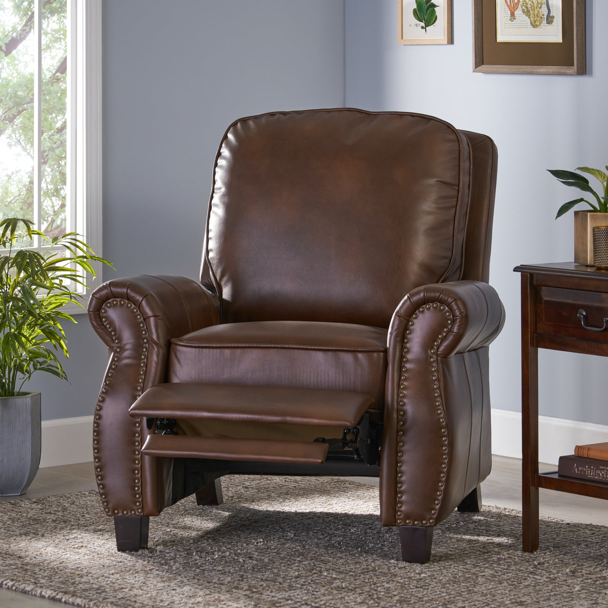 Push Rack Recliner Brown Pu