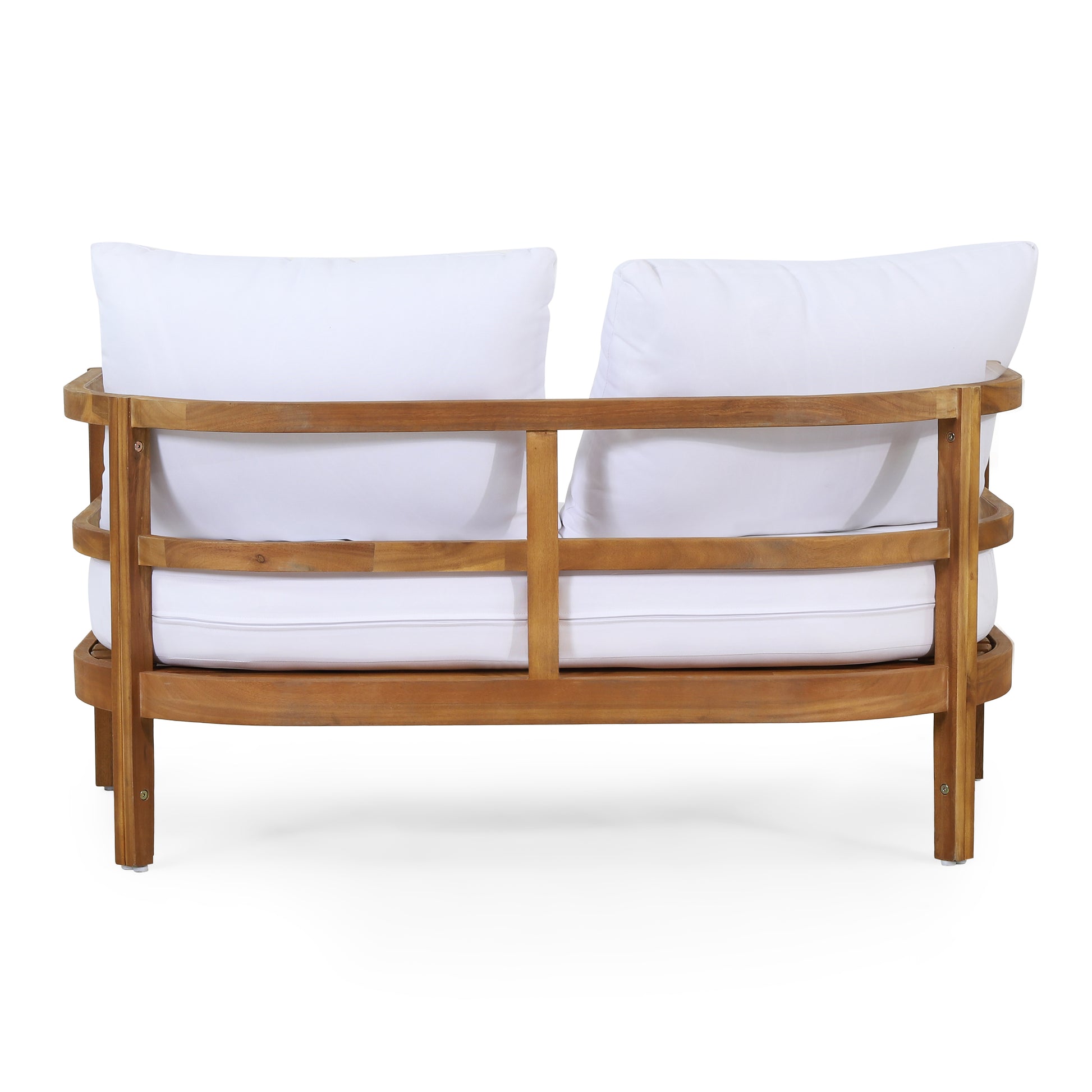 Outdoor Acacia Wood Loveseat And Coffee Table Set With Cushions, Teak And White Brown White Acacia Wood