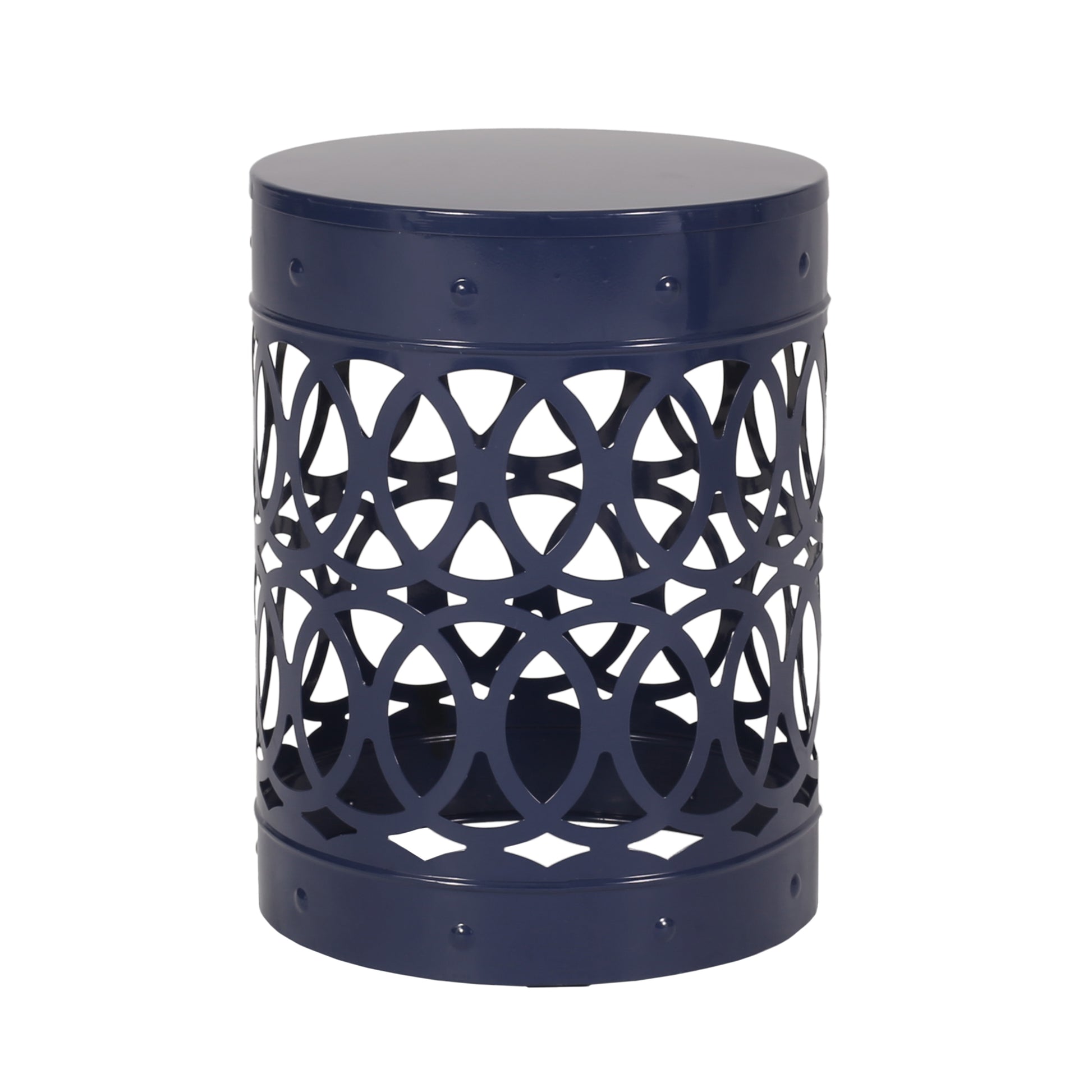 Outdoor Metal End Table Large Navy Blue Iron