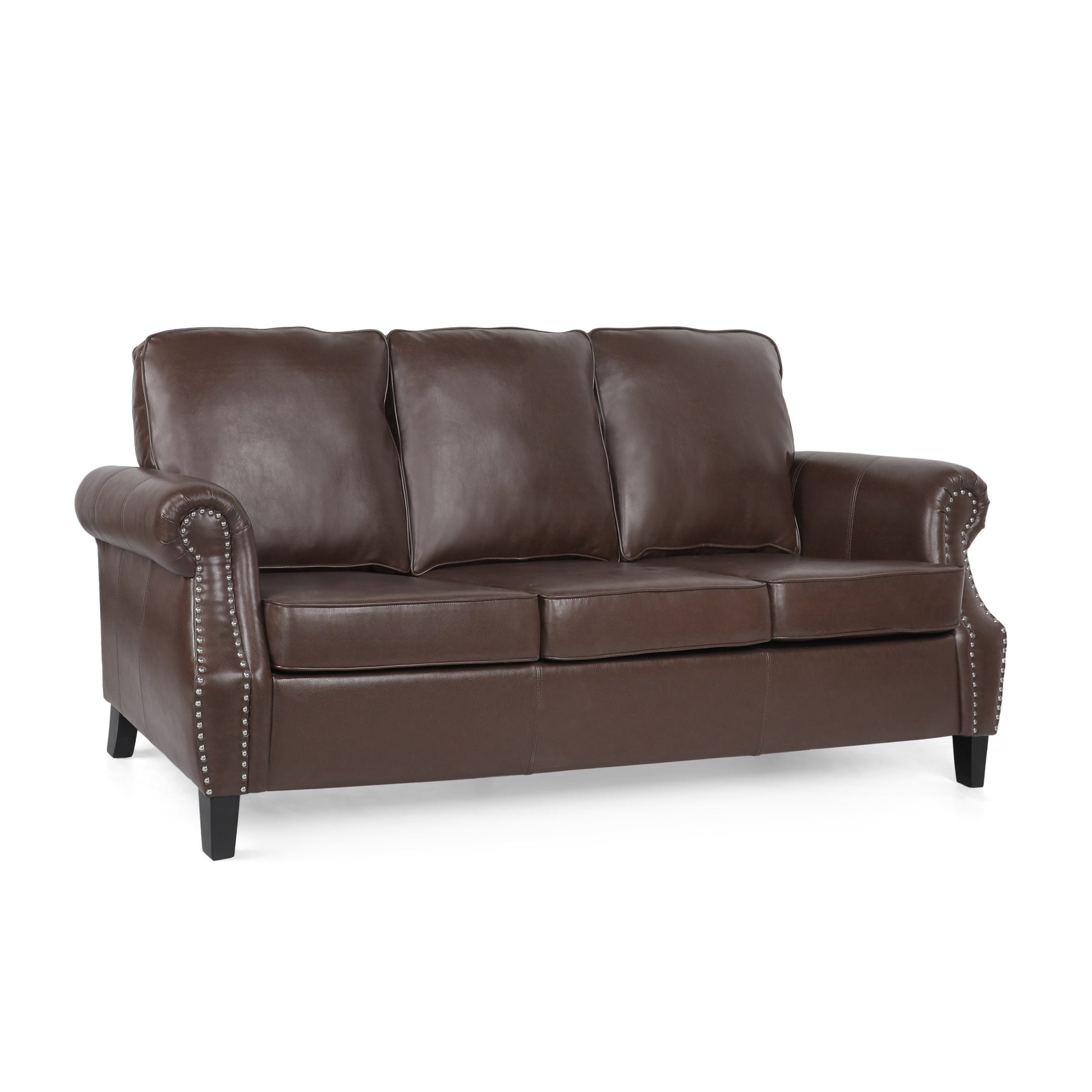 3 Seater Sofa Dark Brown Faux Leather 3 Seat