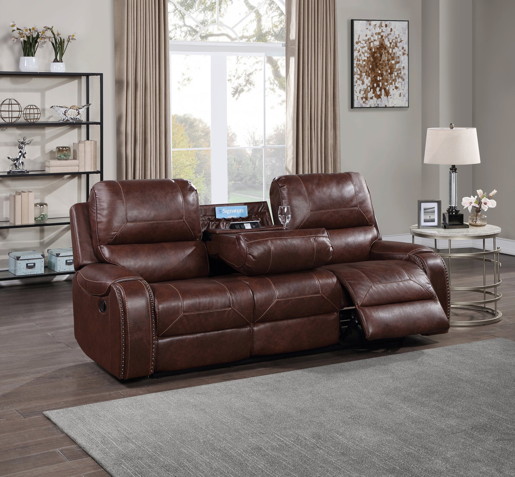 Keily Manual Reclining Sofa Dark Brown Dark Brown Faux Leather 3 Seat