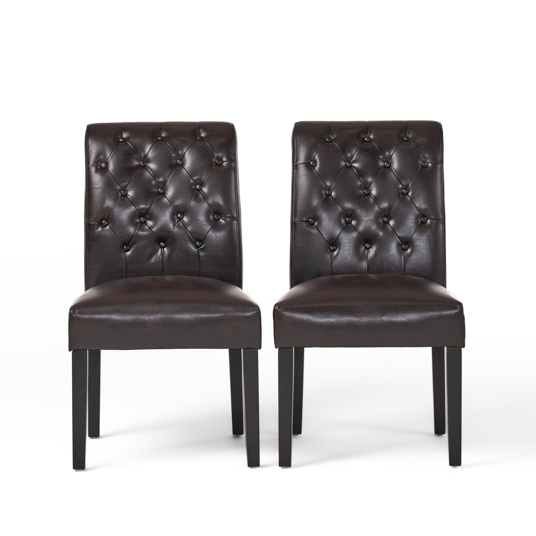 Broxton Kd Tuft Dining Chair 2Pcs Set Brown Leather