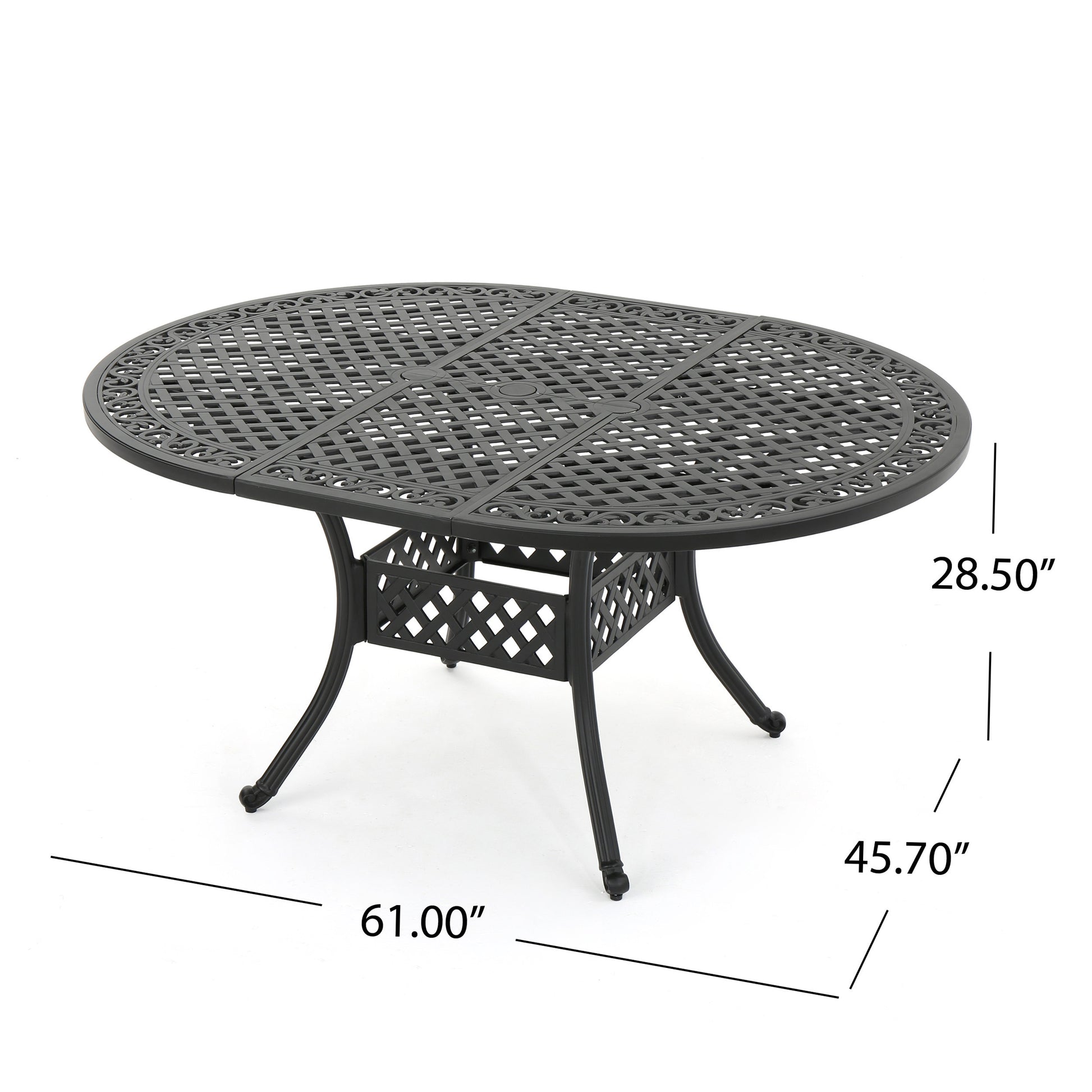 Outdoor Expandable Aluminum Dining Table, Black Sand Finish Black Aluminium