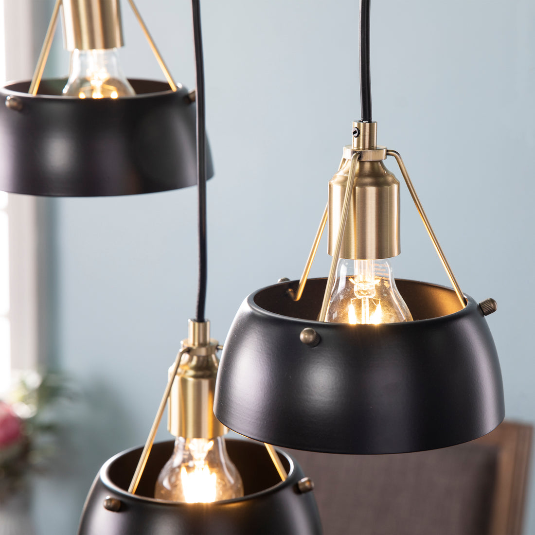 Renmarco Contemporary 3 Light Cluster Pendant Black Iron